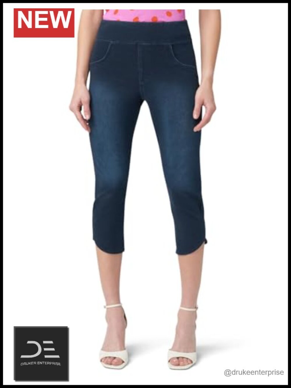 Women's High Rise Denim Capri Leggings Tulip Hem Super Soft Stretch 21" Inseam